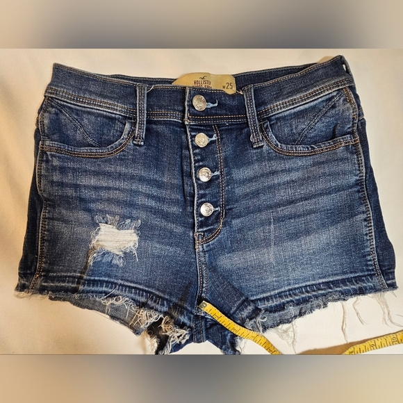 Hollister High Rise Short-Shorts Size 1 (W25) Distressed Button Fly Cutoff Denim - Picture 4 of 5